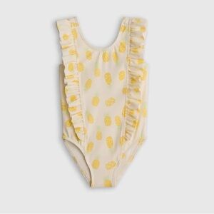 NWT QUINCE Ruffle One Piece Swimsuit Pineapple Kid Girl Size 7 6994